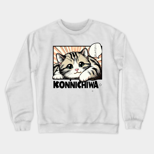 Konnichiwa hello greeting kitten Crewneck Sweatshirt by TomFrontierArt